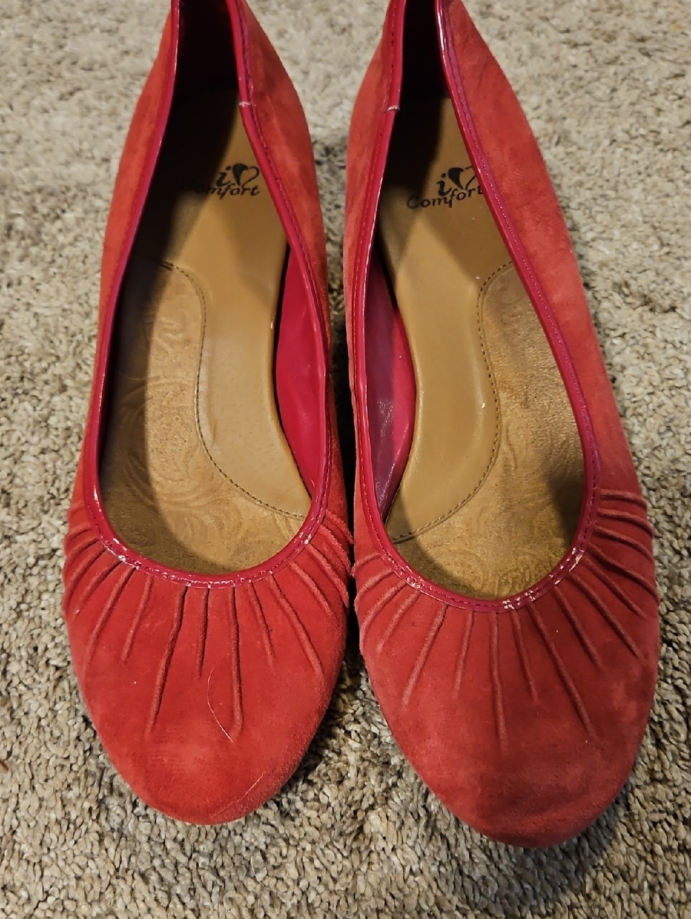 Comfort Red Suede Pleated Ballet Flats by i♥Comfort
